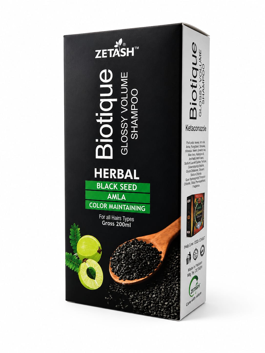 ZETASH Biotique Glossy Volume Herbal Shampoo – Black Seed & Amla | 200ml